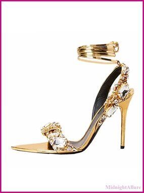 Kluolandi Rhinestone Gold Heels Open Toe Strappy Heeled Sandals